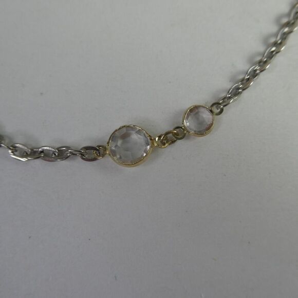 Express Two Tone Chain Necklace Clear Jewels Jeweled Rhinestone Embellished 15.5 - Picture 2 of 7